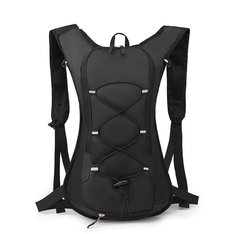 Black 10-15L cycling backpack with hydration compartment and front elastic cord