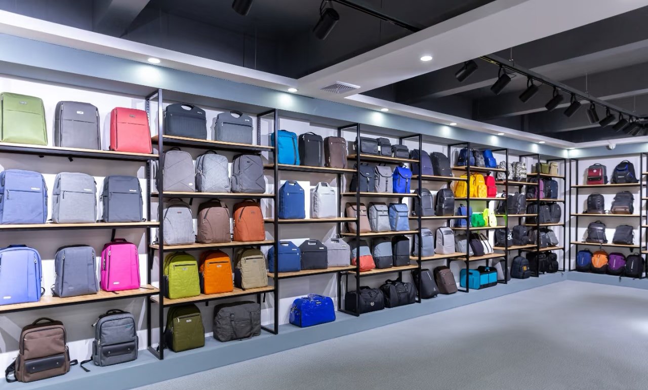 Wholesale backpack range displayed in Baigouledao showroom