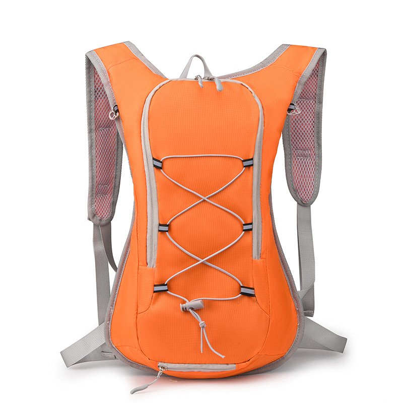 Orange cycling backpack with grey mesh shoulder straps